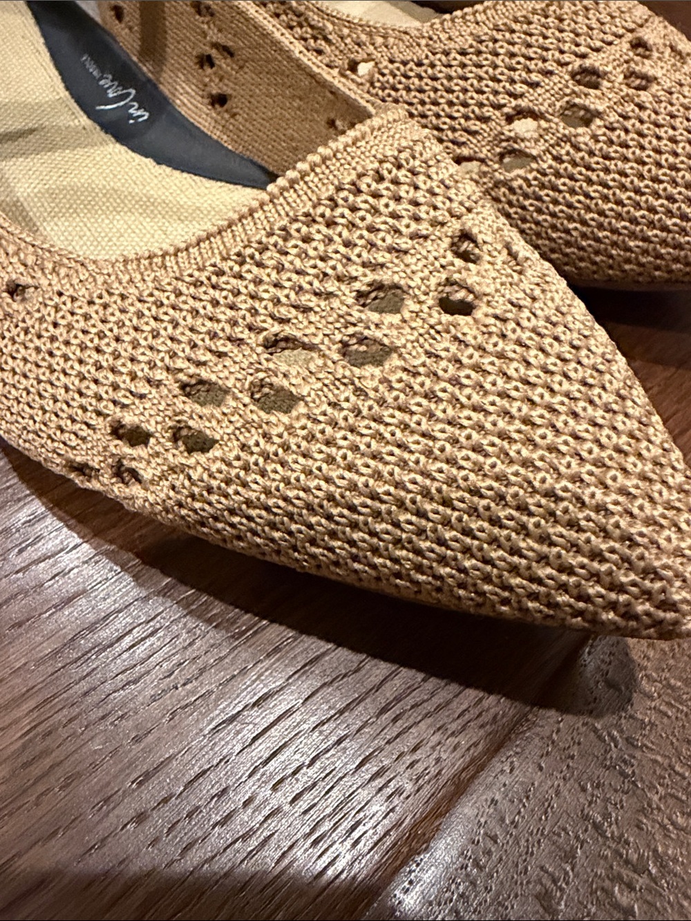 Rothy's Pointed Mary Jane Flats in Camel with Blue Trim - Picture 2 of 4
